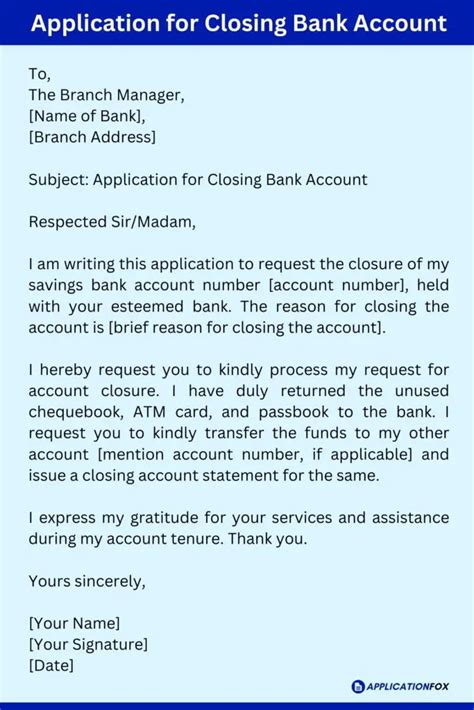 10 Samples Application For Closing Bank Account