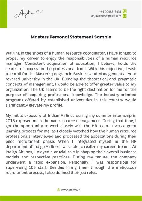 How to Write Personal Statement for Masters - Example PDF