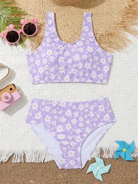 Tween Girl Floral Print Bikini Set Summer Beach Shein Usa