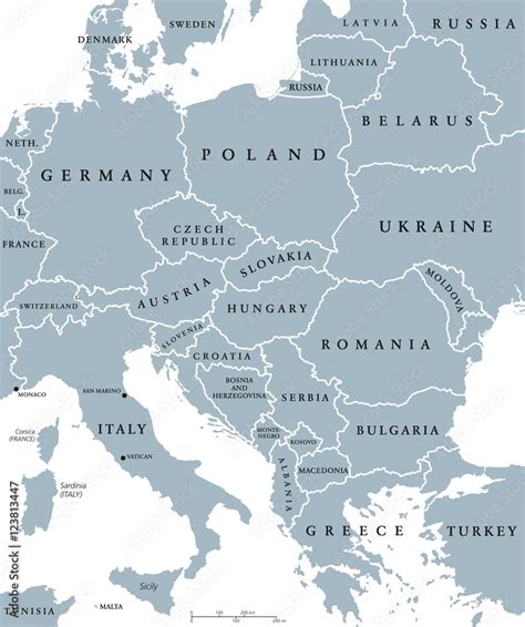 Plakát Central Europe Countries Political Map With National Borders