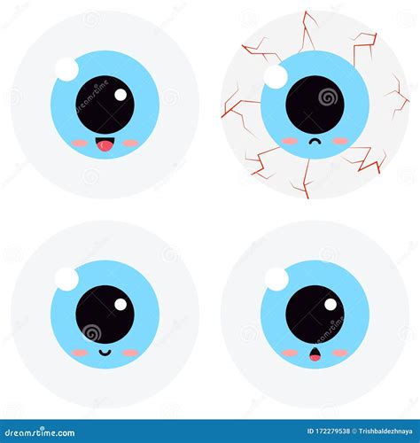 Cute Eyeball Emoticon Vector Set Isolated On White Background Stock