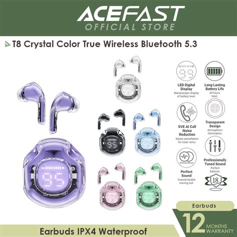 ACEFAST T8 Crystal Color True Wireless Bluetooth 5.3 Earbuds IPX4 ...