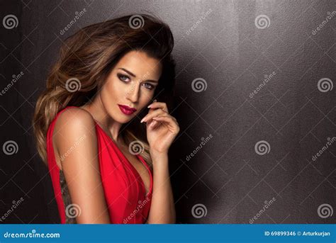 Glamorous Curvy Brunette Woman Stock Photo Image Of Erotic Curly 69899346