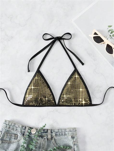 Color Block Triangle Bikini Top With Edging Shein Usa