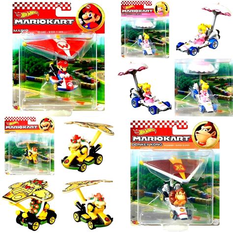 Hot Wheels Mario Kart Donkey Kong In B Dasher With Super Glider Bowser In Standard Kart With