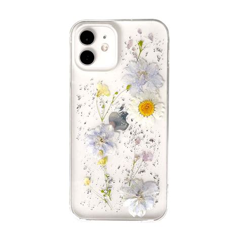 IPhone 13 Hoesje Met Echte Bloemen Paarse Tinten Glitters Planttools