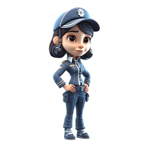 Mujer Policía De Dibujos Animados En 3d Aislada Sobre Fondo Blanco