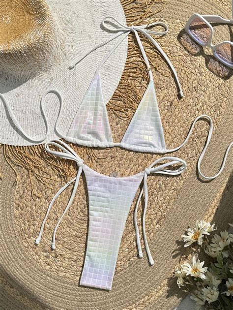 Women S Summer Beach Metal Texture Halter Neck Sexy Bikini Set With Separated Bikini Set Micro