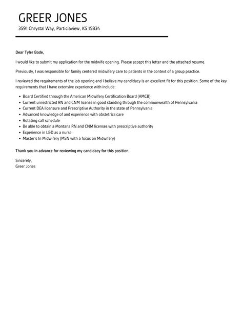 Midwife Cover Letter Velvet Jobs