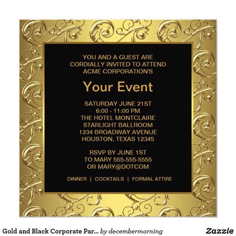 Gold And Black Corporate Party Event Invitation Invitation Card