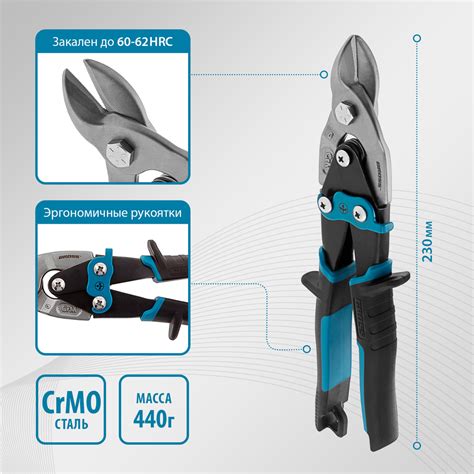 Ножницы по металлу прямые GROSS, Piranha, 230 мм, усиленный ...