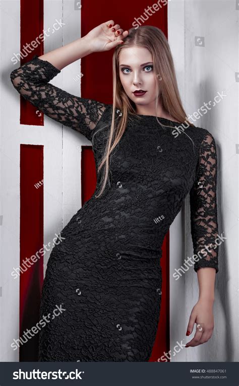 Sensual Beautiful Blonde Woman Posing Black Stock Photo Shutterstock