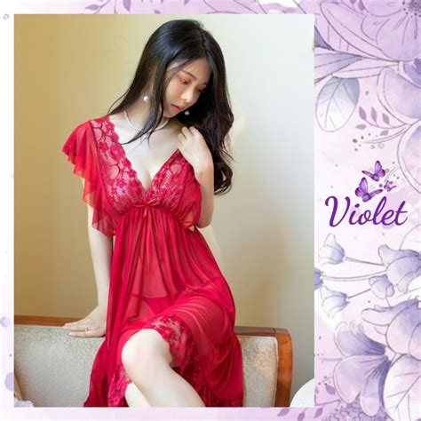 Jual Violet Lingerie Dress Transparan Baju Tidur Sexy Lingerie Wanita Bigsize Fit M XXL
