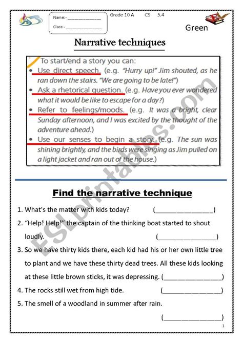 Narrative Techniques Online Exercise For Live Worksheets 43 Off