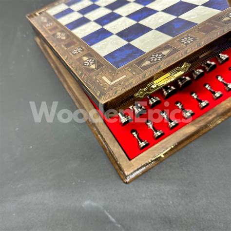 Handcrafted Elegant Blue Chess Set Wooden Chess Board With Etsy