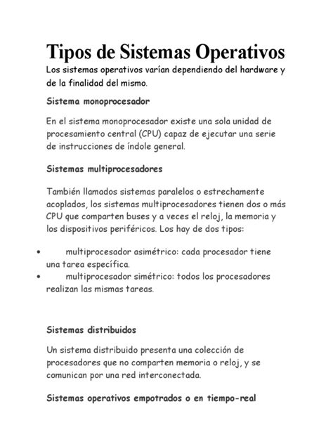 Tipos de Sistemas Operativos | PDF