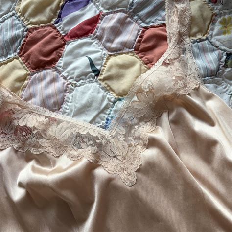 1980s Slip Delicate Nude And Slightly Sheer Depop
