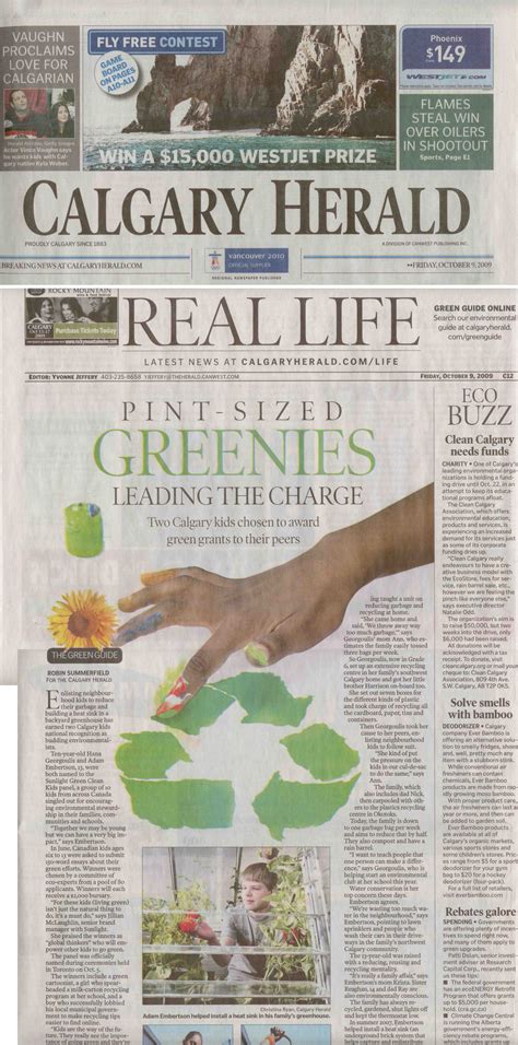 Calgary Herald October 9 2009 Greenies Fly Free Life Guide