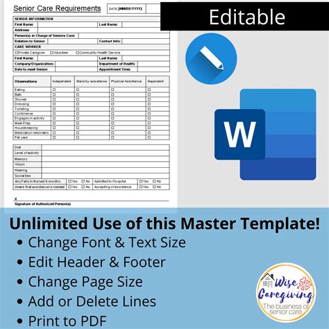 Care Requirements Checklist, Home Care Evaluation, Care Assessment ...