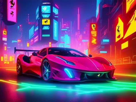 Ferrari Digital Art Print Neon Artwall Art Ai Generated Ai Art