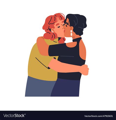 Lesbian Girls Couple Kissing With Love Lgbt Women Vector Image