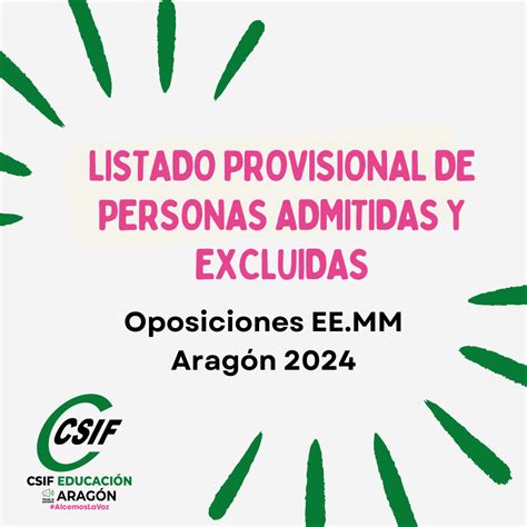 CSIF OPOSICIONES EE MM ESTABILIZACIÓN ARAGÓN 2024 LISTADO