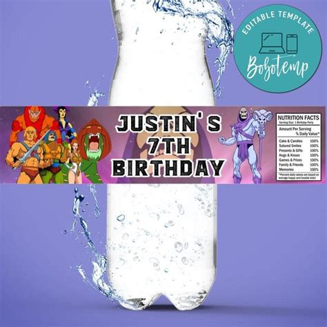 He Man Birthday Water Bottle Label Template Bobotemp Water Bottle