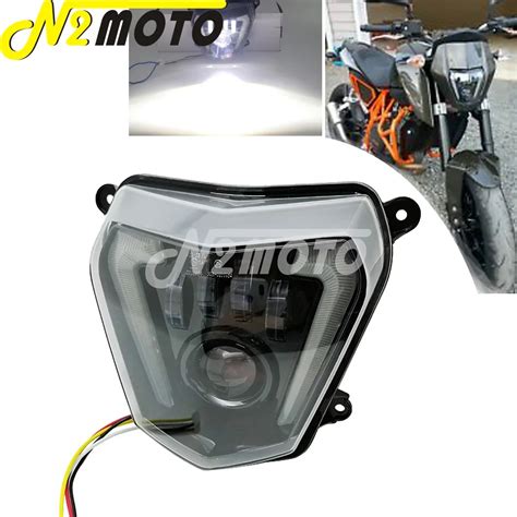Naked Bike Enduro LED Headlight Replacement Assembly Angel Eyes LED Daytime Running Light HI LO