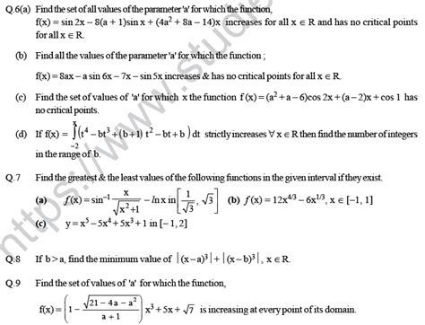JEE Mathematics Application of Derivatives MCQs Set A with Answers