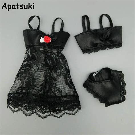 Black Fashion Dresses For Barbie Dolls Clothes Pajamas Lingerie Nightwear Lace Night Dress Bra
