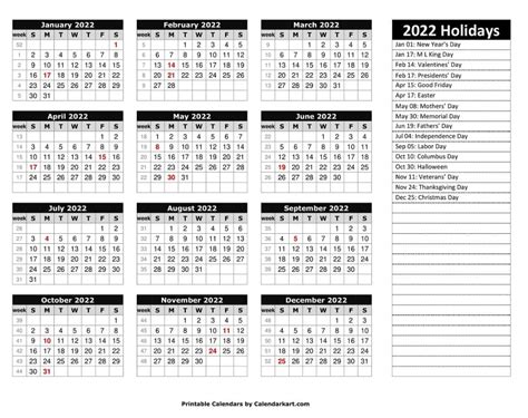 Free Printable Year At A Glance Calendar 2022 & 2021 - CALENDARKART