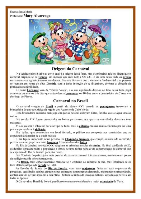 A História Do Carnaval - Texto e interpretação - A origem do Carnaval | PDF