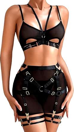 Amazon Kaei Shi Lingerie Set Garter Belt For Women Womens Strappy Sheer See Through Mesh