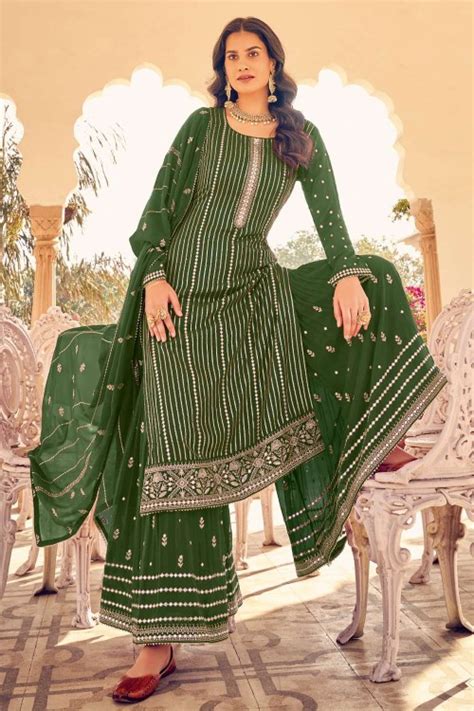 Mehndi Embroidered Eid Sharara Suit In Georgette Uk Ss