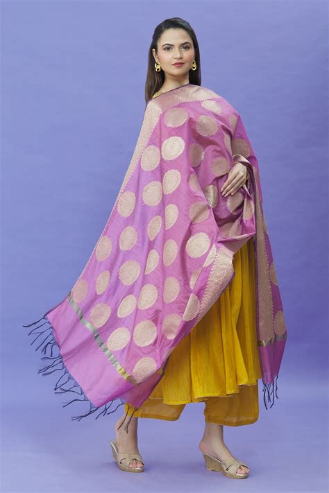 Buy Khwaab By Sanjana Lakhani Pink Woven Cotton Silk Dupatta Online