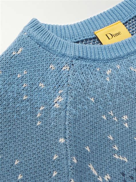 Dime Magic Logo Embroidered Intarsia Knit Sweater Blue Dime