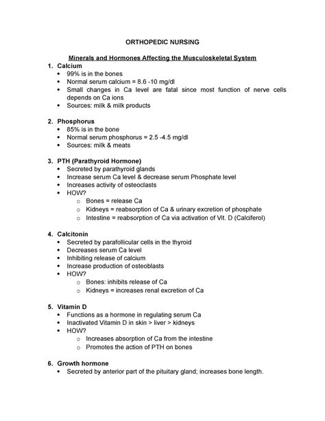 Minerals and Hormones: Orthopedic Nursing - ORTHOPEDIC NURSING