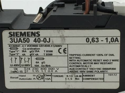 Siemens 3UA50 40-0J Overload Relay Motor Starter Plug-in 0.63 A - 1A | eBay