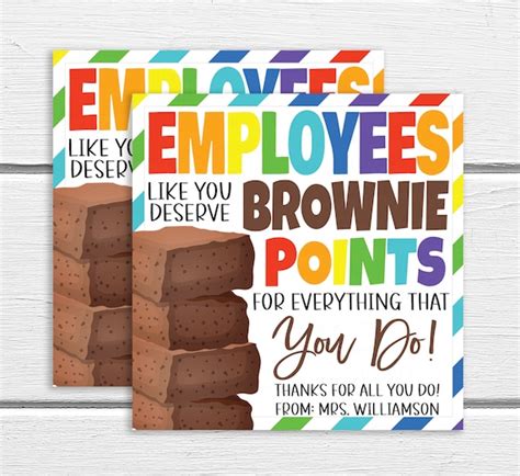 Employee Appreciation Gift Tags, Employees Deserve Brownie Points Label ...