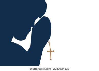 Silhouette Man Praying Folded Hands Cross Stock Vector (Royalty Free ...