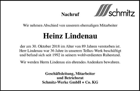 Traueranzeigen Von Heinz Lindenau Trauer Ms