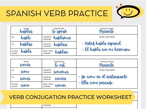 Spanish Verb Conjugation Practice Study Sheets Tenses Language Learning Verbos en Español Verb