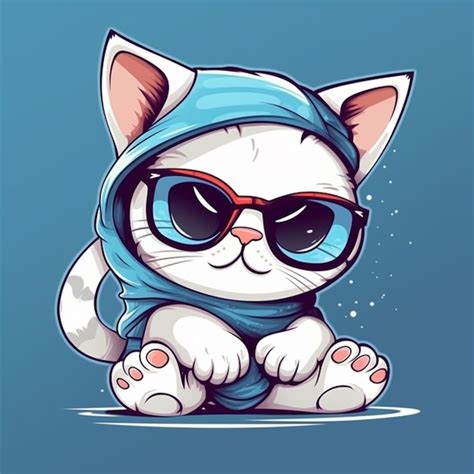 Premium Photo A Cartoon Cat With Sunglasses And A Blue Scarf That