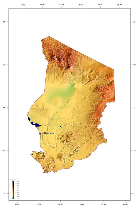 Detailed elevation map of Chad | Chad | Africa | Mapsland | Maps of the ...