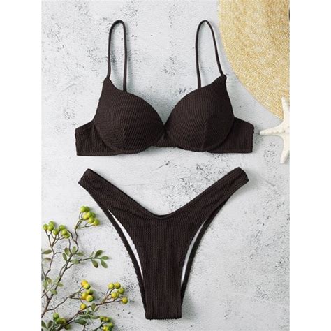 SHEIN Brązowe bikini komplet biustonosz figi L SUPELO
