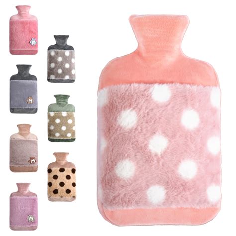 L Large Rubber Hot Water Bottle With Cover Pink Dots Relieve Menstrual Cramps Body Pain