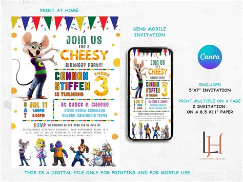 Invitación De Chuck E Cheese Para Fiesta De Cumpleaños Etsy España