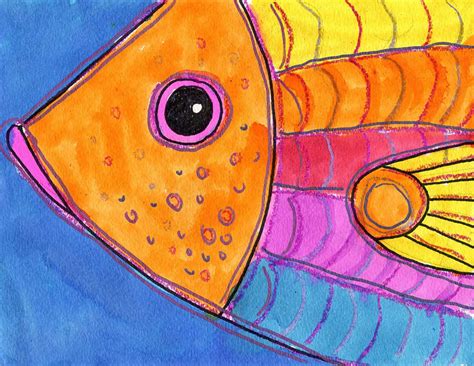 draw  paint  fish head easy watercolor resist art project