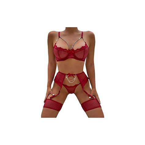 Aranmei Set Di Lingerie Sexy Da Donna Pezzi Con Polsini Alla Coscia Biancheria Intima Con
