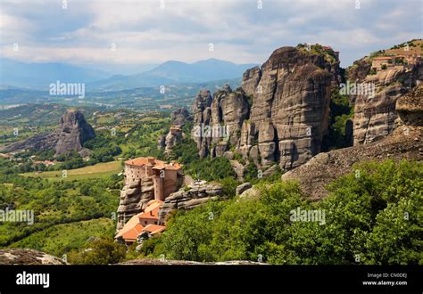 Landscape At Meteora Monasteries In Trikala Region Greece Stock Photo